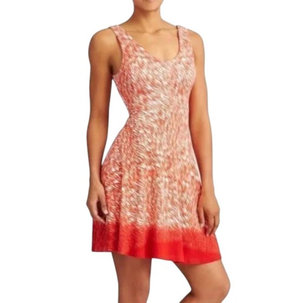Athleta Orange Starfish Reef Dress Stretchy Knit V-Neck Fit and Flare Size XS